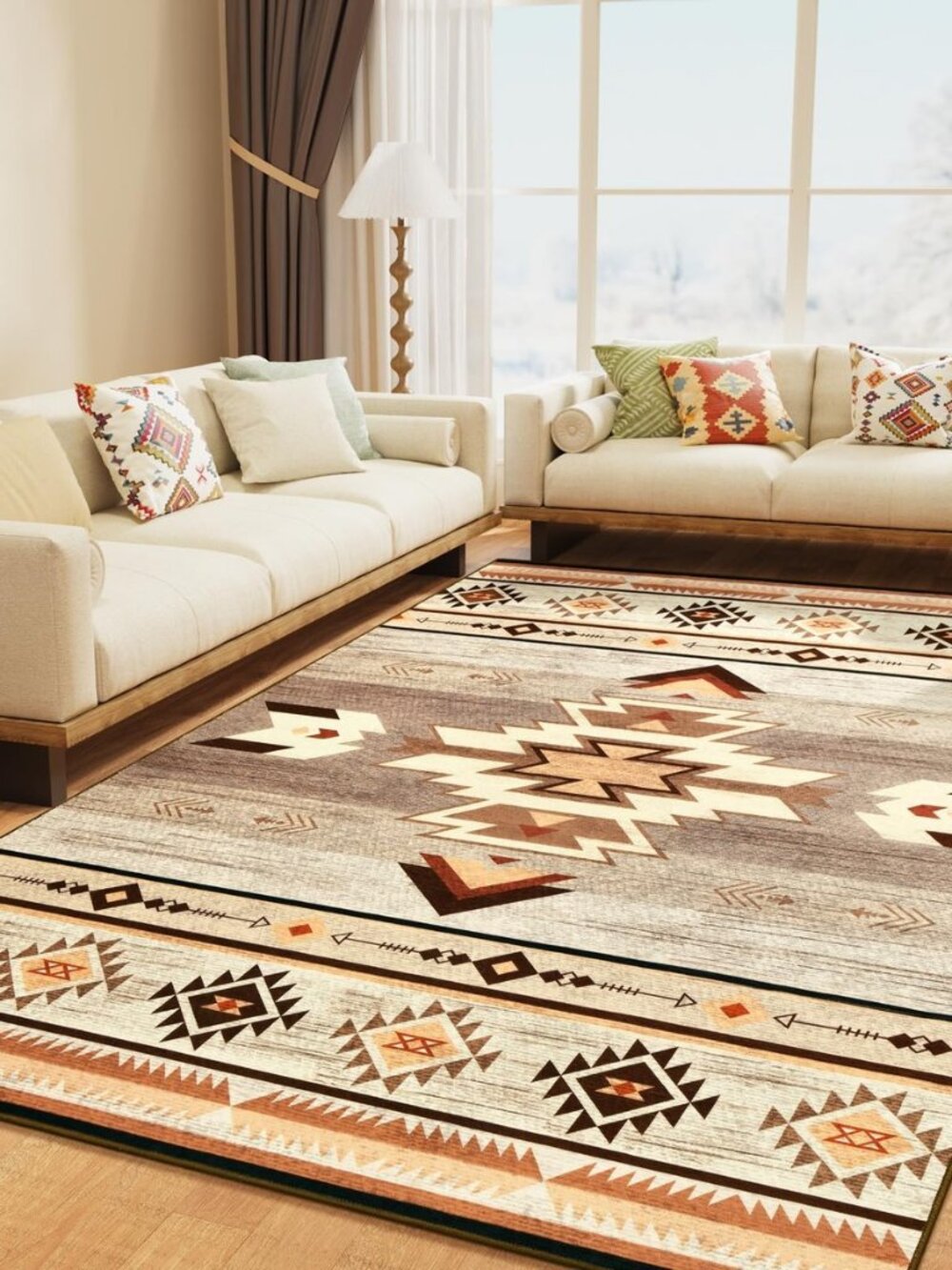 BENRON Western Area Rugs for Living Room Bedroom 5x7, Washable, Warm Beige
